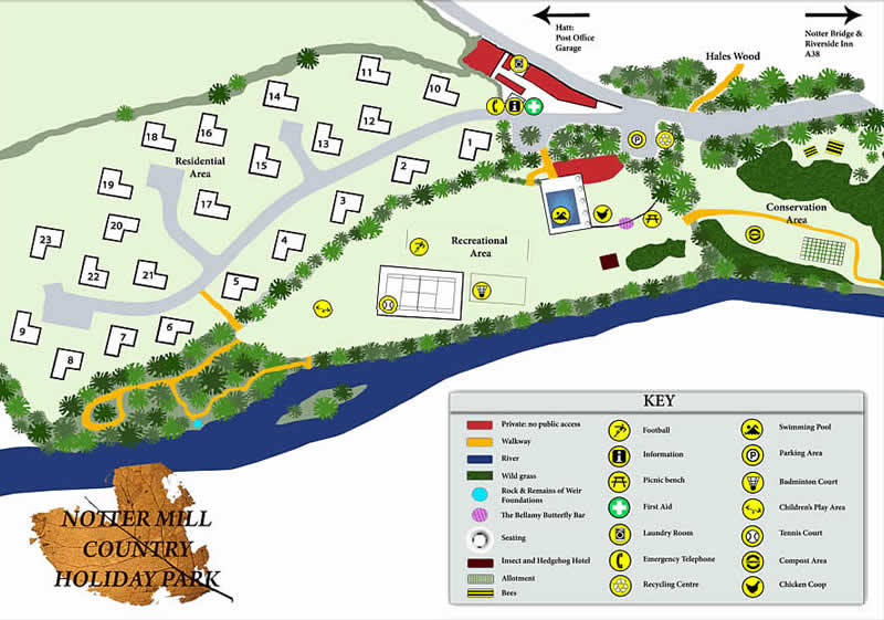 Map showing the facilities at Notter Mill Country Park